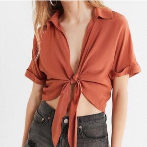 Urban Outfitters Burnt Orange Tie Front Blouse, Bobo Summer Preppy